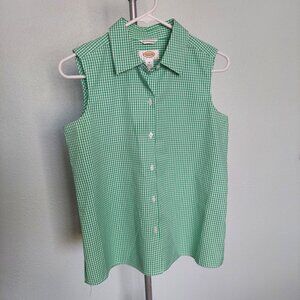TALBOTS Women's Sleeveless Green White Gingham Plaid Button Up Top | Size 8